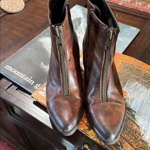 Freebird Claire Women' Brown Leather Distressed Boot Zipper Pointed Western.